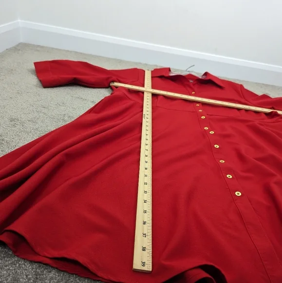Women's Sharagano Button-Front Shirt Dress in Red Size 22W - Picture 4 of 6